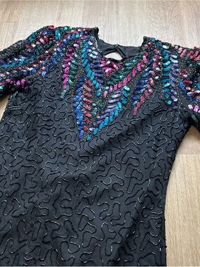 Scala Black Cocktail Dress with Multicolor Sequin Accents